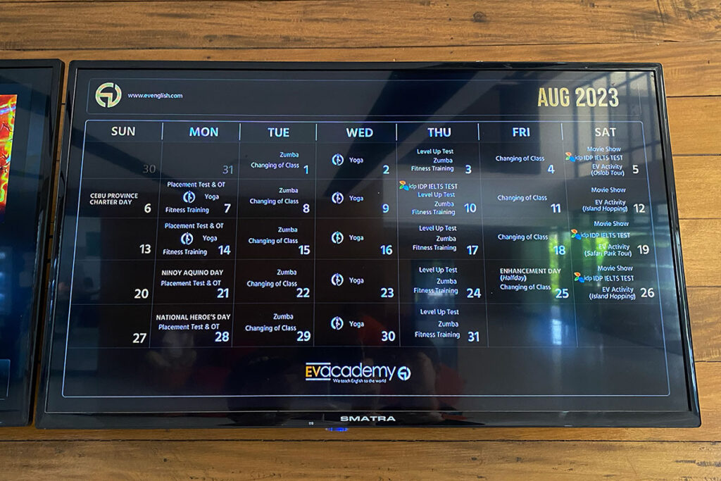 EVの電子掲示板のカレンダー